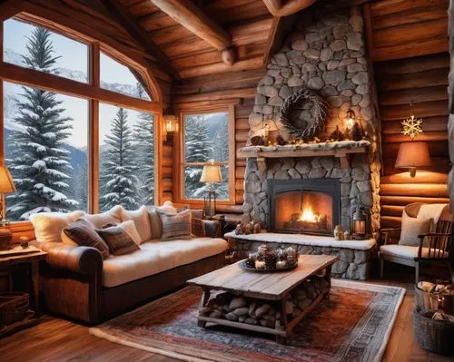 warm and cozy,coziness,the cabin in the mountains,winter house,fire place,christmas fireplace,coziest,alpine style,log cabin,fireplace,cozier,chalet,log fire,snowed in,snow house,log home,fireplaces,beautiful home,cabin,winter window,Illustration,Retro,Retro 25