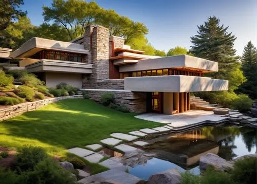 fallingwater,modern architecture,modern house,luxury home,luxury property,house by the water,beautiful home,mid century house,dreamhouse,mid century modern,house with lake,luxury real estate,contemporary,crib,modern style,cantilevers,forest house,futuristic architecture,mcmansion,modernism,Illustration,Realistic Fantasy,Realistic Fantasy 23