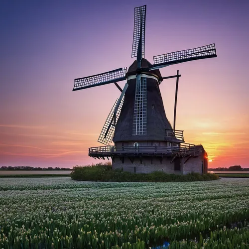 Holland Photograph - Windmill Sunset Panorama by Framing Places,dutch windmill,the netherlands,dutch landscape,netherlands,windmill,windmills,the windmills,holland,north holland,wind mill,historic win