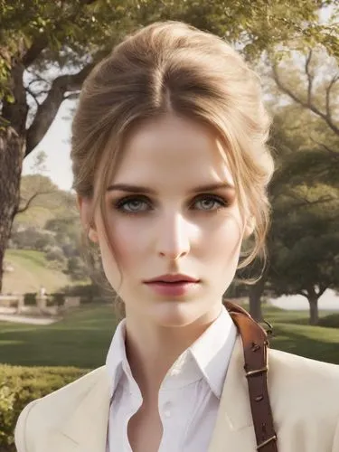 Anna, Countess Palatine of the Rhine,a beautiful woman in a suit with her hair pulled up and wearing a pair of glasses,natural cosmetic,khnopff,burberry,barresi,blonde woman,annabeth,Photography,Natur