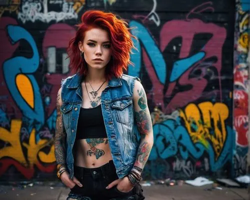 punk,denim jacket,jean jacket,tattoo girl,maci,grunge,nora,lis,denim background,greta oto,leather jacket,punk design,jena,redhair,red-haired,girl in overalls,denim,red hair,clary,lycia,Conceptual Art,Fantasy,Fantasy 18