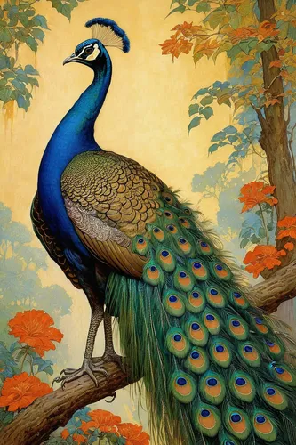 Describe the vibrant plumage of Indian peafowl in a colorful narrative.,peacock,male peacock,peafowl,blue peacock,fairy peacock,an ornamental bird,ornamental bird,peacocks carnation,bird painting,peac