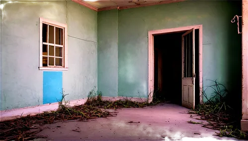 creepy doorway,corridors,blue doors,abandoned building,doorways,abandoned room,abandoned school,blue door,corridor,doorway,trinidad cuba old house,abandoned place,abandoned house,house entrance,old door,abandoned places,disused,bahamian,hallway,the threshold of the house,Illustration,Realistic Fantasy,Realistic Fantasy 28