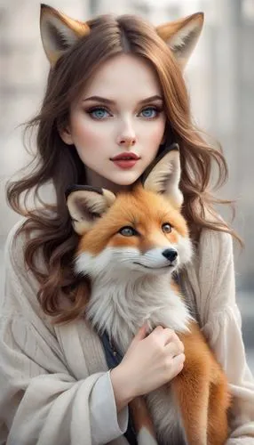 cute girl and lovely fox,fox,cute fox,child fox,garden-fox tail,a fox,red fox,foxes,redfox,adorable fox,kitsune,fox hunting,fox stacked animals,little fox,vulpes vulpes,sand fox,fur clothing,fox and h