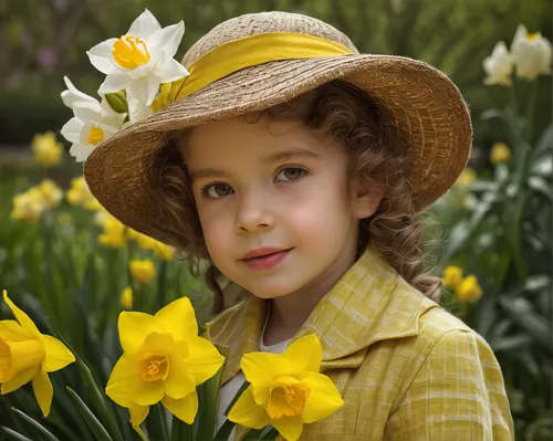 daffodils,yellow daffodils,yellow daffodil,daffodil,daffodil field,girl in flowers,jonquils,jonquil,girl wearing hat,beautiful girl with flowers,girl picking flowers,flower girl,flower hat,the trumpet daffodil,child portrait,primrose,springtime background,spring crown,young girl,flower girl basket,Photography,Documentary Photography,Documentary Photography 13