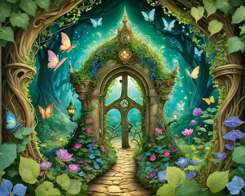 fairy village,fairy forest,fairy world,fairy door,fairy house,enchanted forest,fairyland,elven forest,children's background,fantasy picture,fairytale forest,cartoon video game background,fairy tale,a fairy tale,forest background,fairy tale castle,butterfly background,fantasy landscape,fairy chimney,enchanted,Illustration,Realistic Fantasy,Realistic Fantasy 02