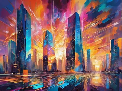 cityscape,futuristic landscape,colorful city,kaleidoscape,skyscrapers,cybercity,city skyline,metropolis,world digital painting,fantasy city,hypermodern,cityzen,atmospheres,skyscraper,futurist,vast,skyline,kinkade,skycraper,skyscraping,Conceptual Art,Oil color,Oil Color 20