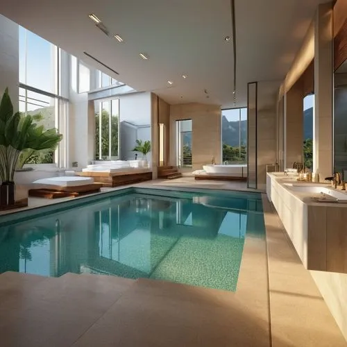 LUXURIOUS INDOOR SWIMMING POOL AREA,luxury bathroom,luxury home interior,pool house,luxury property,roof top pool,infinity swimming pool,interior modern design,luxury,swimming pool,spa,modern minimali