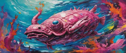 piranha,deep sea fish,coelacanth,rhino fish,isopod,cuthulu,underwater fish,god of the sea,fish in water,the fish,deep sea nautilus,sea devil,napoleon fish,sea god,fish-surgeon,grouper,anglerfish,fish,marine fish,sea animal,Conceptual Art,Oil color,Oil Color 21