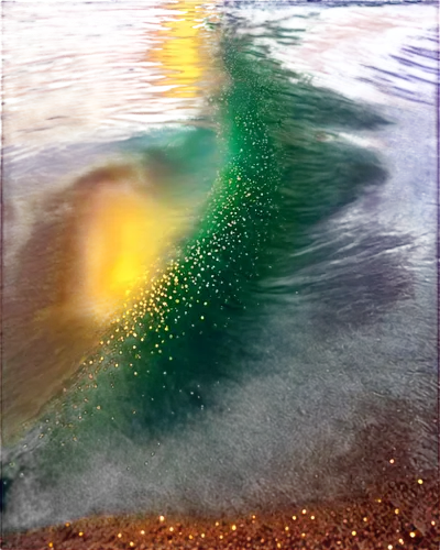 Splashing water, ocean waves, sunlight reflection, foam bubbles, transparent liquid, dynamic movement, slow shutter speed, close-up shot, 1/2 composition, natural lighting, warm color tone, realistic 