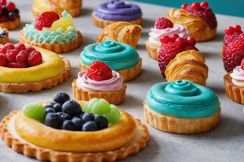 Let your creativity flow, wake up and bake a colorful assortment of pastries.,sweet pastries,pastries,party pastries,fruit-filled choux pastry,easter pastries,tarts,pâtisserie,pastry chef,cream cheese