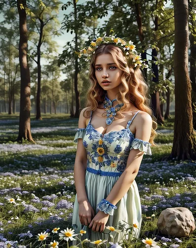 cinderella,bluebonnet,girl in flowers,girl in the garden,celtic woman,spring crown,enchanting,beautiful girl with flowers,field of flowers,spring background,celtic queen,wonderland,forget-me-not,springtime background,fantasy picture,jessamine,alpine forget-me-not,enchanted,flower girl,in the spring