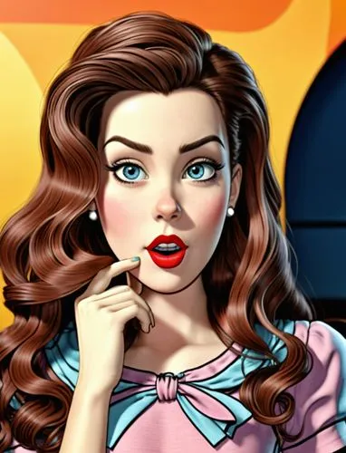 cartoon character , Disney 3D.,a stylized portrait of a woman wearing a pink blouse,retro girl,retro woman,retro women,retro pin up girl,madelyne,retro pin up girls,Photography,General,Realistic