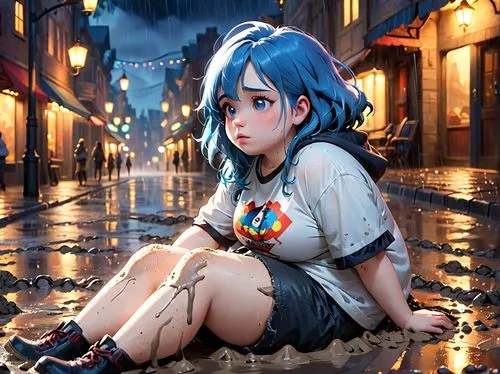 in the rain,blue rain,walking in the rain,rainy,sayo,kuroko,Anime,Anime,Cartoon