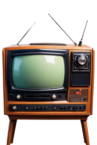 Old TV set, retro electronics, wooden cabinet, curved screen, vintage buttons, antennas on top, 3D glasses, remote control, VHS tapes, colorful cables, messy wires, 45-degree angle, warm lighting, nos