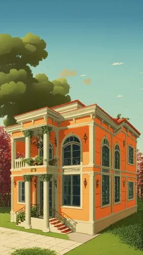 sylvania,villa,dreamhouse,mansard,private house,a restaurant,Illustration,Vector,Vector 05