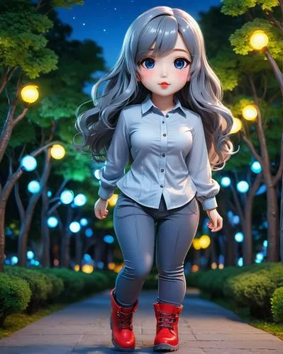 anime japanese clothing,tsumugi kotobuki k-on,kotobukiya,anime 3d,walk in a park,photo session at night,harajuku,walk,3d figure,walking,anime girl,go for a walk,girl in overalls,mikuru asahina,strolling,anime cartoon,night photo,cute cartoon character,fashionable girl,roller skates,Conceptual Art,Fantasy,Fantasy 03