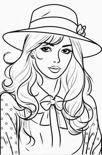 a cartoon girl wearing a hat and blouse,straw hat,coloring page,lineart,sharpay,coloring pages kids,fashion vector,Design Sketch,Design Sketch,Rough Outline