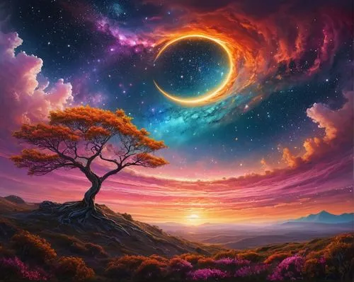 fantasy picture,fantasy landscape,moon and star background,colorful tree of life,alien planet,purple landscape,space art,planet alien sky,world digital painting,landscape background,alien world,dreamscape,fantasy art,beautiful wallpaper,lunar landscape,colorful stars,colorful background,nature background,crescent moon,magic tree,Photography,General,Natural