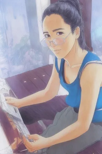 GHIBLI, HIGH DEFINITION, COLOR 30,girl studying,reading the newspaper,newspaper reading,girl sitting,girl at the computer,girl drawing,the girl studies press,people reading newspaper,typesetting,woman