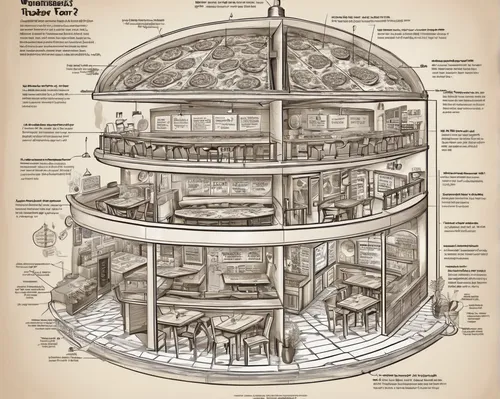 panopticon,fallout shelter,orrery,cross-section,ufo interior,the globe,musical dome,cross section,multi-story structure,moon base alpha-1,maya civilization,the boiler room,millenium falcon,architect plan,retro diner,futuristic architecture,circular staircase,flying saucer,ancient roman architecture,solar cell base,Unique,Design,Infographics