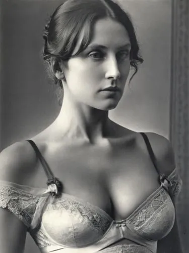 A single Mum on the catwalk, presenting underwear,a woman in a  poses for the camera,negligees,vintage female portrait,knightley,vintage woman,cardinale,plisetskaya,isadora,clytie,edwardian,lempicka,a