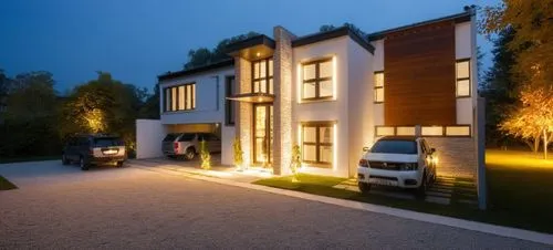 modern house,residential house,private house,3d rendering,driveway,chalet,Photography,General,Realistic