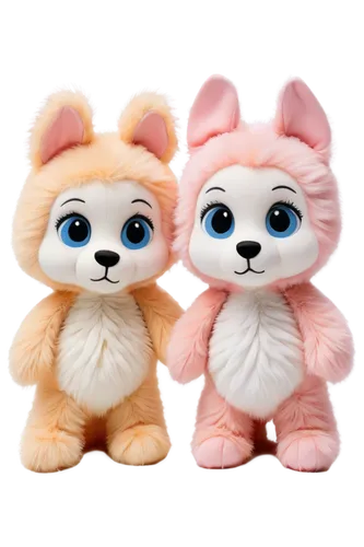 Sad plush toys, cuddly toys, white background, solo, 3/4 composition, soft focus, warm lighting, facial close-up, detailed eyes, tears in eyes, droopy ears, fluffy fur, pastel colors, realistic textur