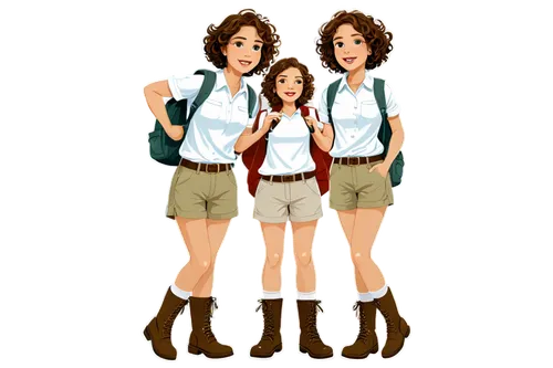 sewing pattern girls,girl scouts of the usa,pathfinders,school uniform,triplet lily,kids illustration,two girls,school clothes,a uniform,school start,uniform,camera illustration,young women,students,animated cartoon,school children,fashion vector,water-leaf family,uniforms,khaki pants,Unique,Design,Sticker