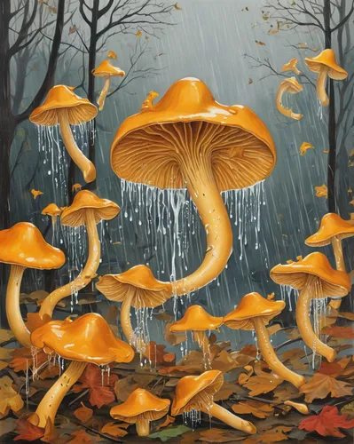 mushroom landscape,toadstools,mushroom island,forest mushrooms,chanterelles,chanterelle,umbrella mushrooms,yellow mushroom,trumpet chanterelle,mushrooms,funnel chanterelles,fungi,edible mushrooms,fungal science,forest mushroom,cartoon forest,mushroom type,club mushroom,fairy forest,amanita,Illustration,Black and White,Black and White 25