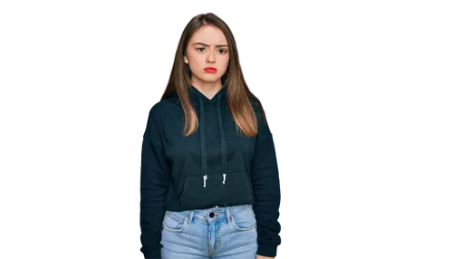 Angry and sad girl, solo, (18yo), frustrated expression, tears in eyes, messy brown hair, light makeup, eyeliner, pale skin tone, red lips, casual clothing, torn jeans, black hoodie, sneakers, standin