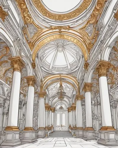 marble palace,cochere,archly,borromini,ornate room,neoclassical,versailles,baroque,webgl,3d rendering,pancuronium,render,lateran,smolny,ceilinged,proscenium,enfilade,ballroom,marble texture,neoclassicism,Illustration,Black and White,Black and White 05