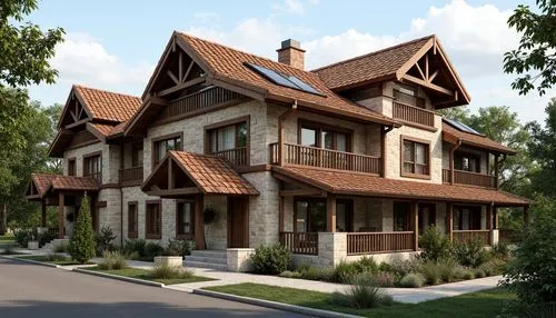 3d rendering,wooden house,kleinburg,sketchup,render,revit,traditional house,wooden houses,townhomes,chalet,wooden facade,smolyan,two story house,country house,timber house,residential house,exterior decoration,house drawing,townhome,maisons