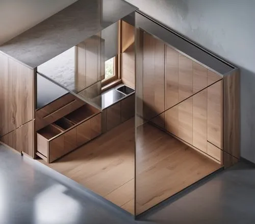 MAKE THE CABINETS DARKER WOOD
,an open - fronted room features a glass - walled kitchen,storage cabinet,associati,drawers,schrank,drawer,humidor,Photography,General,Realistic