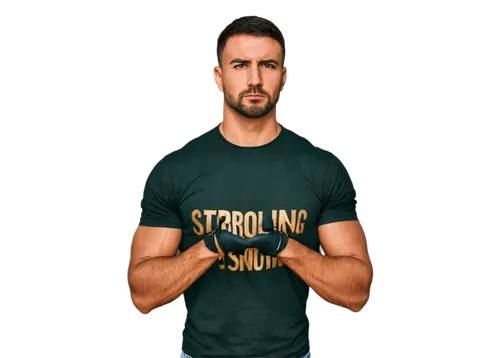 Strong muscular man, fitness model, serious facial expression, sweat droplets, six-pack abs, athletic build, short hair, beard, mustache, strong jawline, piercing brown eyes, motivational quote backgr