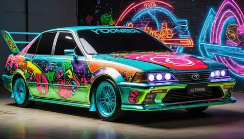 volkswagen beetlle,lancia prisma,cartoon car,flower car,elektrocar,custom car,80's design,game car,volkswagen jetta,garish,neon body painting,car hop,3d car wallpaper,car sculpture,glow in the dark paint,vw bulli,80s,skittles (sport),car,volkswagen vw,Conceptual Art,Graffiti Art,Graffiti Art 01