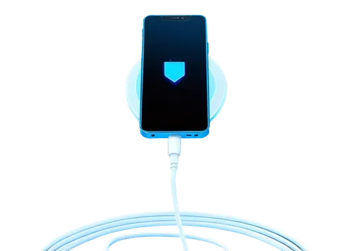 Electronic device, phone, charging, glowing blue light, USB port, white cable, sleek design, metallic surface, modern minimalist style, close-up shot, shallow depth of field, warm LED glow, soft focus