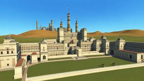 an animated view of a medieval castle with several towers,tirith,beleriand,château de chambord,chambord,reichstadt,medieval castle