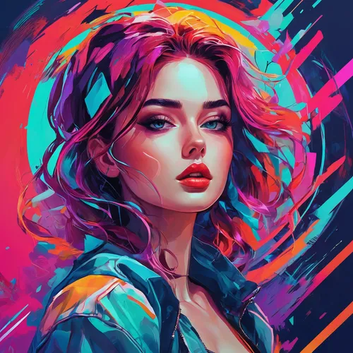 Write a suspenseful scene involving Iva Babic.,digital painting,colorful background,digital art,80s,world digital painting,digital illustration,vector illustration,colorful doodle,neon colors,girl por