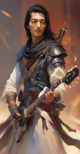 art bard,bard,dane axe,bouzouki,male elf,zuccotto,balalaika,vax figure,sarod,violinist violinist of the moon,domů,guitar solo,shuanghuan noble,guitar player,yi sun sin,harp of falcon eastern,genghis khan,dai pai dong,samurai,xing yi quan,Digital Art,Impressionism