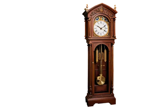 Grandfather clock, tall, wooden, intricate carvings, roman numerals, golden accents, ornate details, soft lighting, warm color tone, 3/4 composition, shallow depth of field, cinematic lighting.,grandf