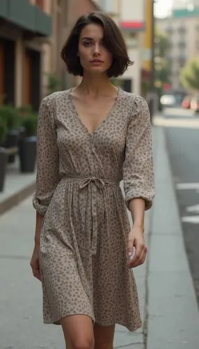 woman walking,shirtdress,girl walking away,polka dot dress,a girl in a dress,shirtdresses,Photography,Documentary Photography,Documentary Photography 03