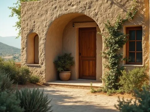 agritubel,hacienda,casitas,provencal life,clay house,stone house,provencal,ecovillages,stucco wall,casabella,restored home,mayacamas,trullo,tuscan,dovecotes,entryway,dunes house,house entrance,garden elevation,upaya,Photography,General,Realistic