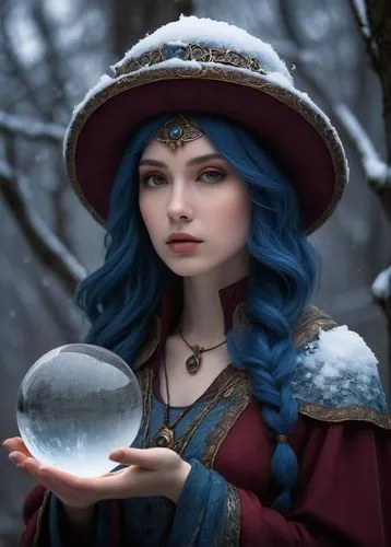 crystal ball-photography,crystal ball,fortune teller,crystalball,fortuneteller,blue enchantress,frost bubble,arkenstone,fantasy portrait,ball fortune tellers,winterblueher,frozen bubble,sorceress,magickal,ice bubble,conjurer,fantasy picture,fortune telling,sorcerers,moonstone,Illustration,American Style,American Style 07