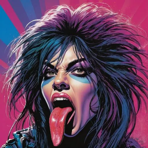 dirty priscilla sticks out her long tongue,tongue,mosshart,tongue out,furter,tongues,saliva,rock chick,licking,lobo,morbius,domino,licker,deodato,gnr,lick,elvira,siouxsie,pop art woman,lickona,palmiot