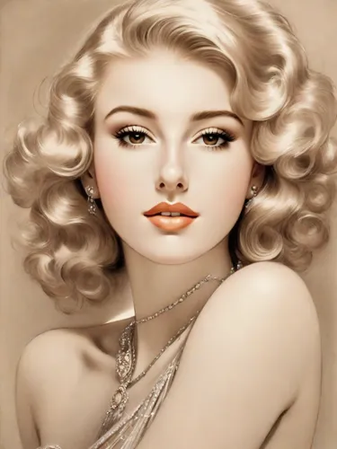 gorgeous blonde New York lady, luscious lips, 1920s, bold drawing in Art Deco style,marylin monroe,marylyn monroe - female,vintage makeup,vintage woman,vintage female portrait,marilyn,retro pin up gir