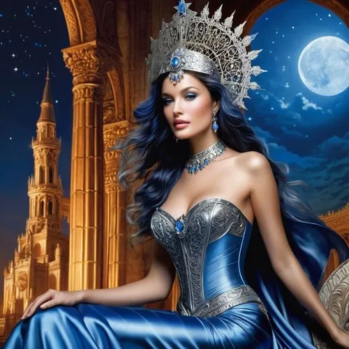 queen of the night,fantasy picture,selene,fantasy art,blue enchantress,fantasy woman,blue moon rose,blue moon,aramean,mervat,inanna,athena,miss circassian,sirenia,etheria,lady of the night,amphitrite,celtic woman,hecate,mythologically