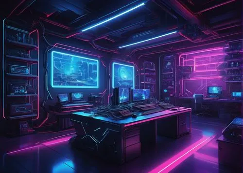 computer room,cyberpunk,ufo interior,cyber,the server room,computer,study room,game room,sci fi surgery room,computer desk,cyberspace,computer workstation,neon coffee,laboratory,80's design,working space,80s,neon,scifi,aesthetic,Conceptual Art,Fantasy,Fantasy 21