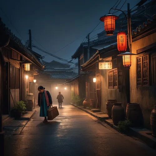 kyoto,lanterns,narrow street,world digital painting,night scene,suzhou,evening atmosphere,xi'an,alleyway,alley,oriental,chinese art,street scene,shanghai,yunnan,illuminated lantern,lantern,tsukemono,atmospheric,spa town,Photography,General,Fantasy