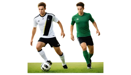 Kicking action, soccer player, male, athletic build, short hair, sweaty face, focused expression, white jersey, black shorts, shin guards, cleats, green grass, daytime, sunny weather, dramatic lightin